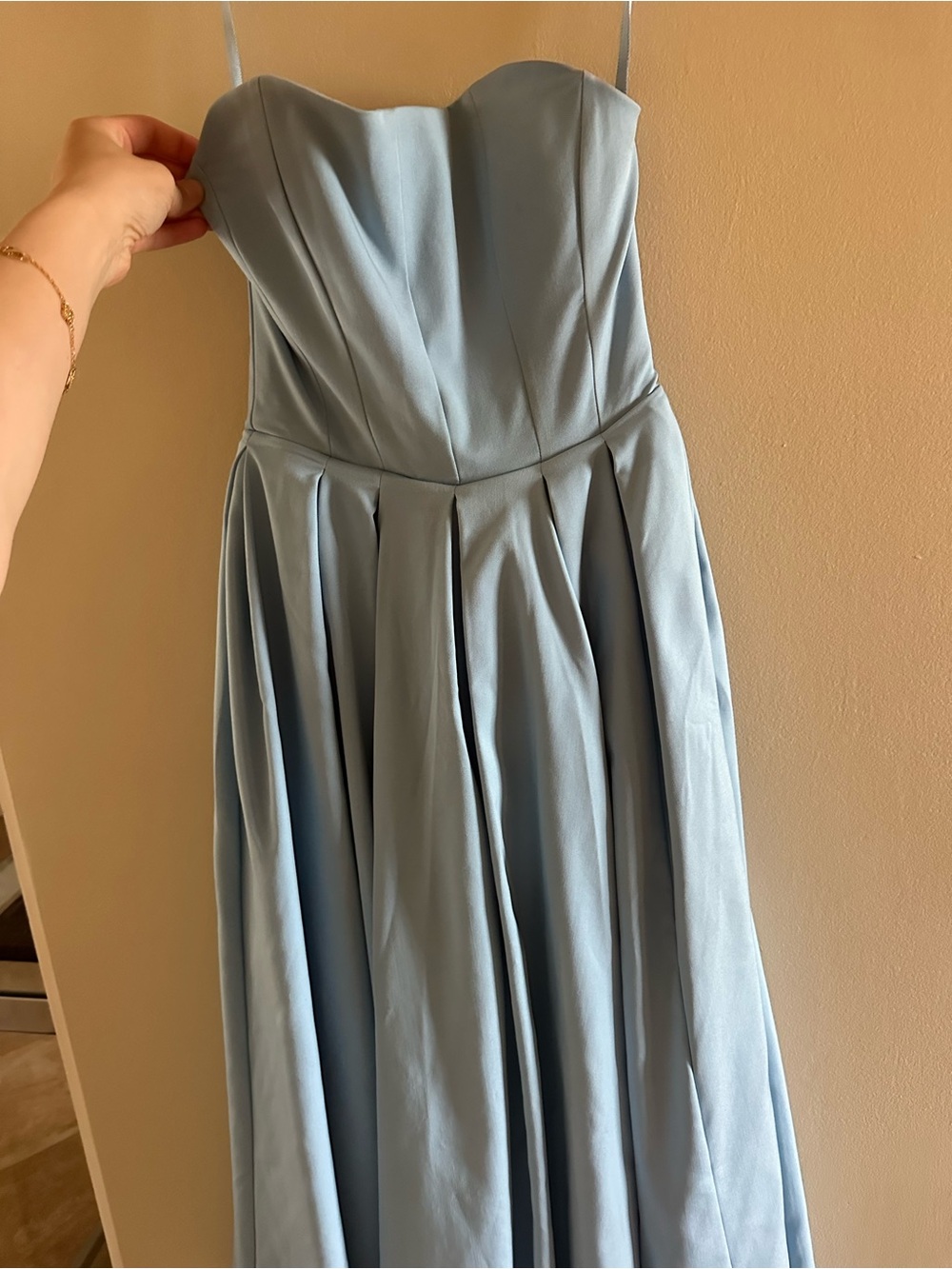 House of CB Strapless Pleated Fit-and-Flare Dress in Powder Blue - Picture 3 of 4